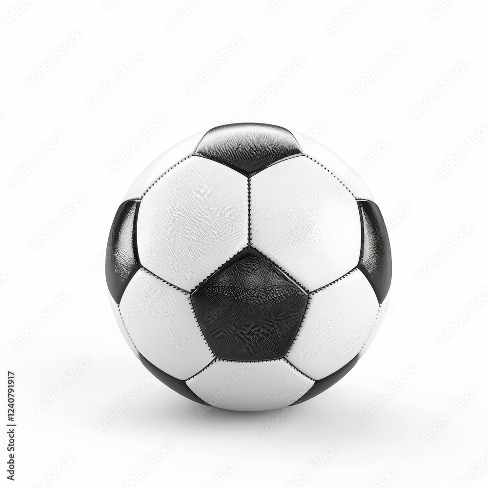 Fototapeta premium Classic soccer ball resting on white background representing sporting event