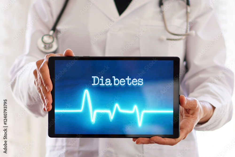 diabetes concept. words written on a woman doctor's digital tablet. diabetes concept. words written on a woman doctor's digital tablet.