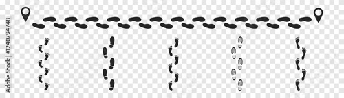 Step footprints paths. footstep prints and shoe steps . shoe tread footprints vector illustration isolated on white background.