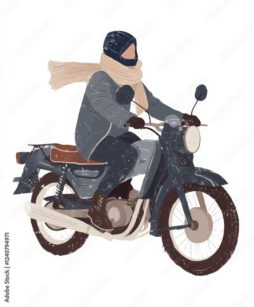 Stylish Rider on Classic Motorcycle with Scarf and Helmet Stylish Rider on Classic Motorcycle with Scarf and Helmet