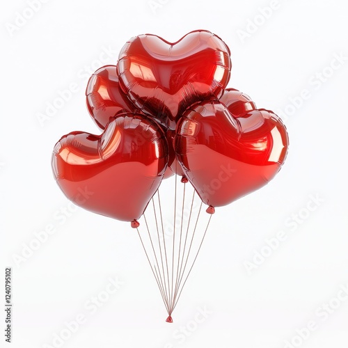 Heart-Shaped Red Balloons Floating Against a White Background