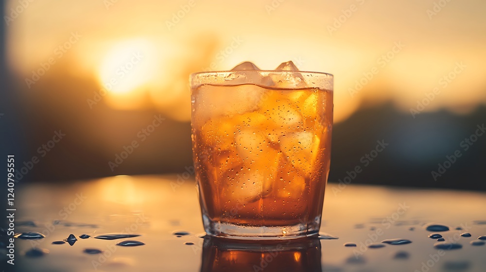 Iced Beverage at Sunset Golden Hour Glow Iced Beverage at Sunset Golden Hour Glow