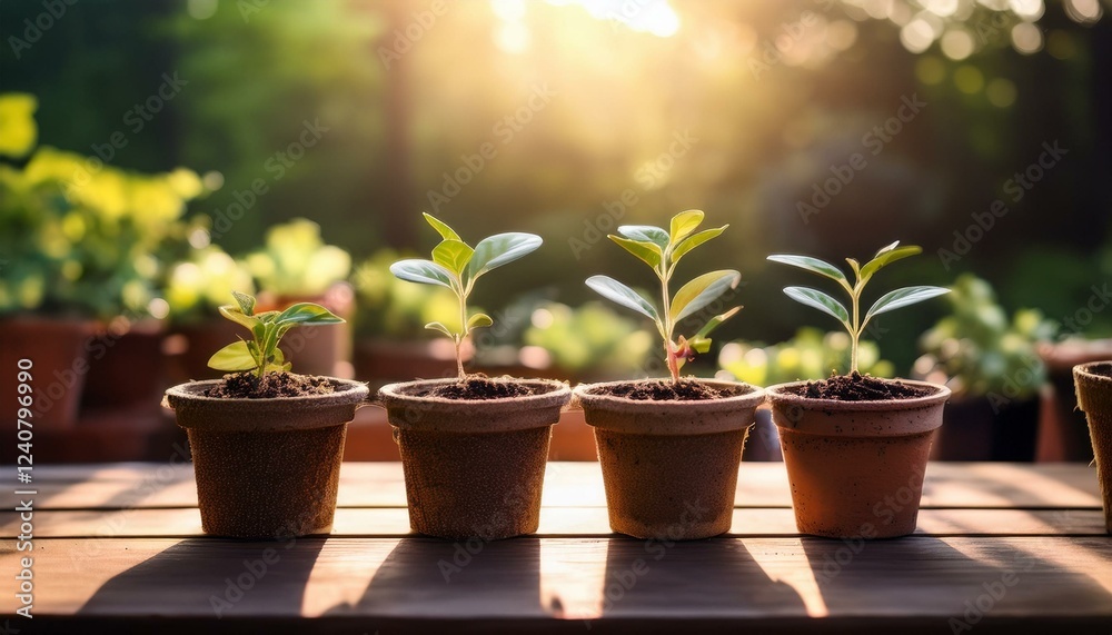 growing seedlings in small pots on a wooden table for gardening and nature enthusiasts growing seedlings in small pots on a wooden table for gardening and nature enthusiasts