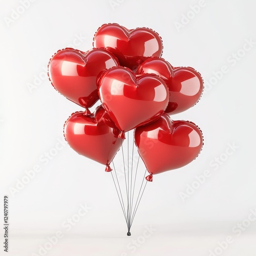 Vibrant Red Heart Balloons Floating Against a Light Background