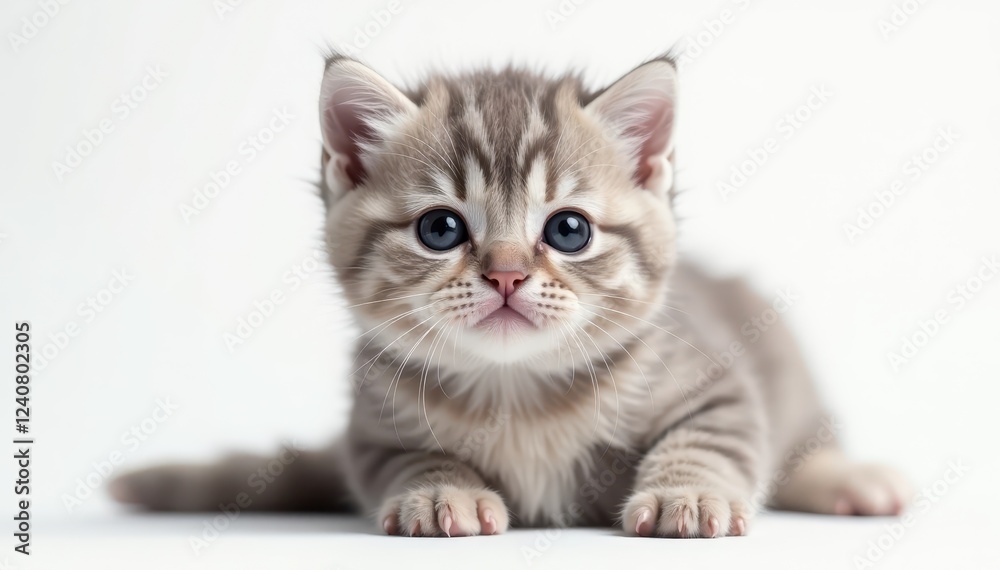 Sweet British Shorthair kitten, plump cheeks, white backdrop, image, charming, cat breed Sweet British Shorthair kitten, plump cheeks, white backdrop, image, charming, cat breed