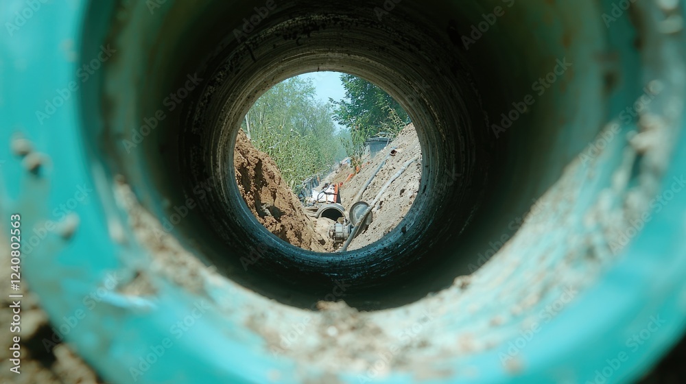 Pipeline Construction Workers installing pipes outdoors Pipeline Construction Workers installing pipes outdoors