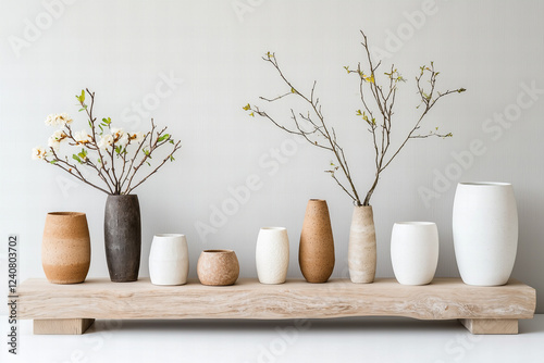 Wallpaper Mural Elegant Ceramic Vases with Spring Flowers on Wooden Shelf Torontodigital.ca