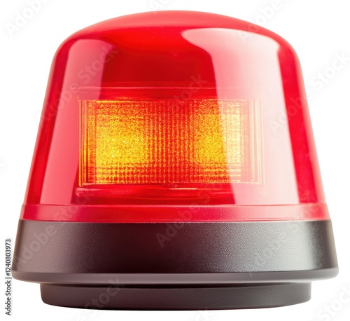 Emergency warning light in bright red on a black base isolated on transparent background.