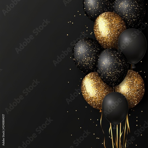 Stylish Black and Gold Balloons with Glitter for Celebrations