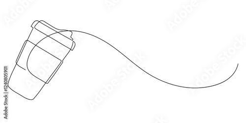 Coffee, tea paper cup. Continuous line drawing.
