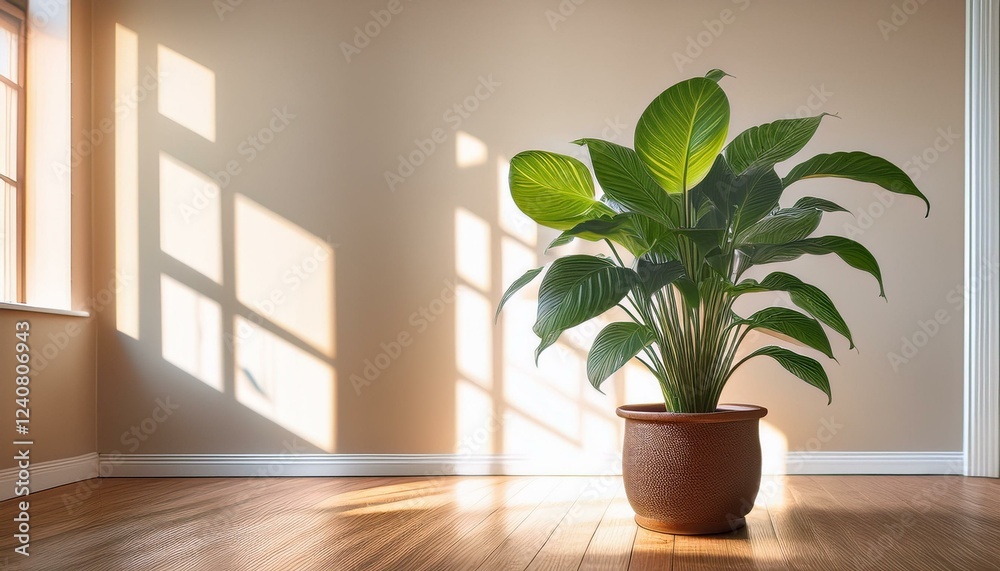 a large houseplant in a brown pot stands on the floor indoors a large houseplant in a brown pot stands on the floor indoors