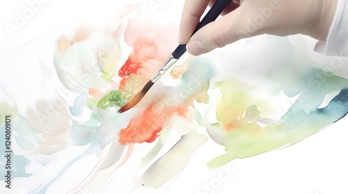 Artist s Hand Painting Abstract Watercolor Artwork Fluid Colors Creative Process photo