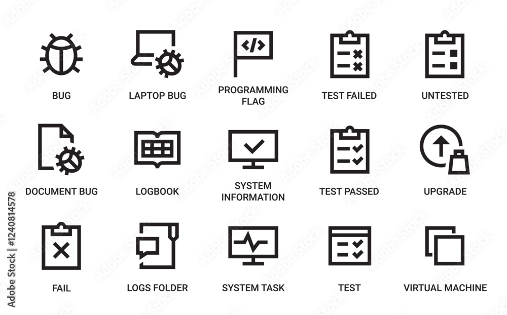 Bug Testing Category Outline Pictogram Icons Set Bug Testing Category Outline Pictogram Icons Set