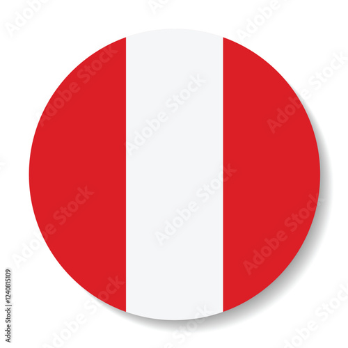 Flag of Peru. Button flag icon. Standard color. Circle icon flag. Computer illustration. Digital illustration. Vector illustration.