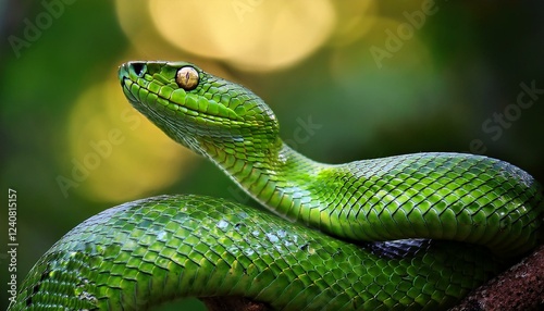 close up of glimmering green snake