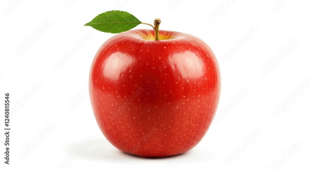 A single red apple with a green leaf A single red apple with a green leaf