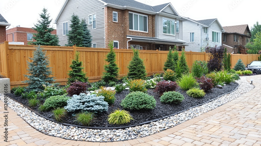 Fototapeta premium Modern Backyard Landscape Design Featuring Lush Greenery