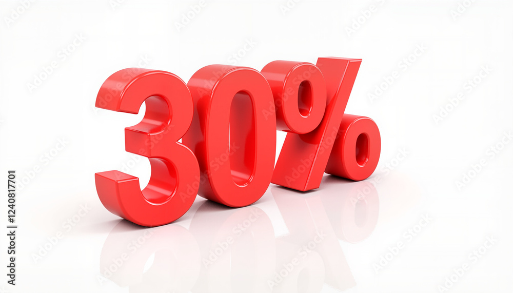 Bold red 30% symbol on clean white background, promotional design Bold red 30% symbol on clean white background, promotional design
