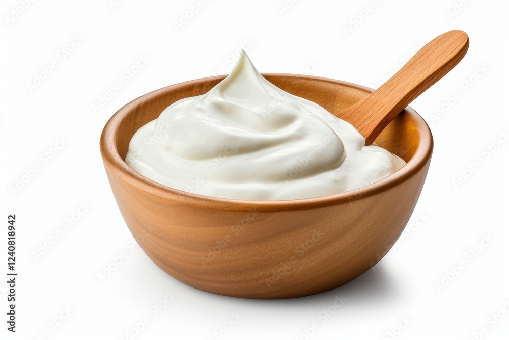 Creamy Sour Cream in a Rustic Wooden Bowl with a Wooden Spoon Ready for Use in Cooking and Baking Delights Creamy Sour Cream in a Rustic Wooden Bowl with a Wooden Spoon Ready for Use in Cooking and Baking Delights