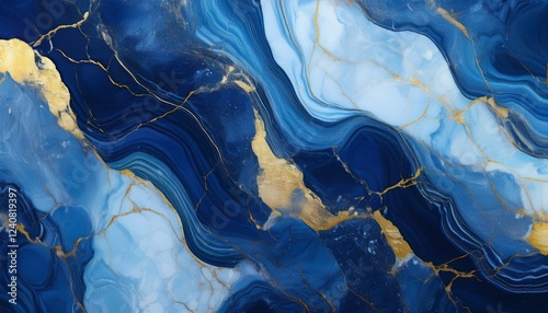 blue natural granite marbled marble stone tile wall or floor texture background banner panorama with gold details generative ai