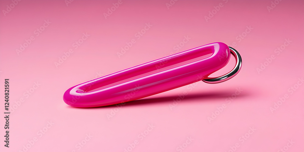 Pink Abstract Object with Metallic Ring: Design element rests elegantly on a pink surface, showcasing vibrant color and sleek curves. Pink Abstract Object with Metallic Ring: Design element rests elegantly on a pink surface, showcasing vibrant color and sleek curves.