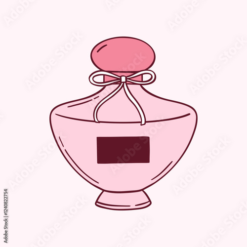 Coquette Perfume with bow hand drawn pink clipart. Vector vintage doodle fragrance. Rococo girly illustration