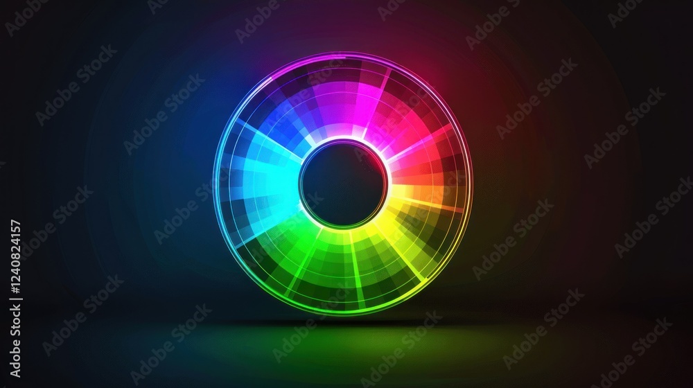 A vibrant RGB color wheel on a dark background with glowing edges around each section. A vibrant RGB color wheel on a dark background with glowing edges around each section.