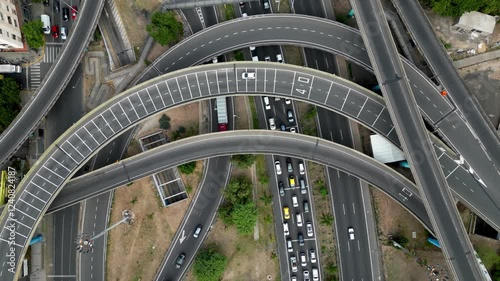 Aerial view of the multi-Level Interchange on the crossing of Autopista 25 de Mayo & Presidente Arturo Frondizi streets in in Buenos Aires, Argentina photo