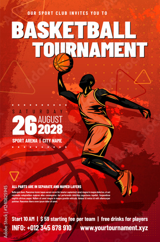 Basketball tournament poster template with jumping player