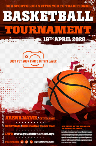 Basketball tournament poster template with ball