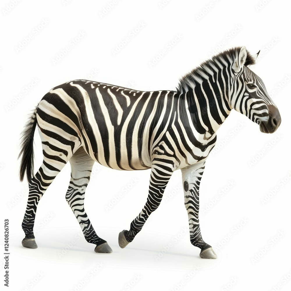 Fototapeta premium A walking zebra showcasing its iconic stripes.
