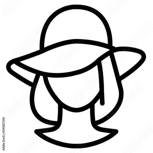 Silhouette icon of a woman wearing a wide-brimmed hat, symbolizing elegance and style, used for minimalist fashion representations and personal portraits.