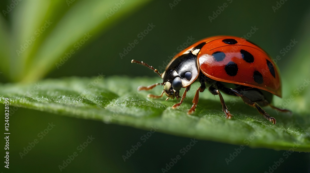 Macro, red ladybug on green leaves, Life in nature. Macro, red ladybug on green leaves, Life in nature.