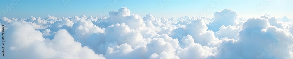 A vast expanse of fluffy white clouds stretches above, fluffy clouds, calmness, natural scenery A vast expanse of fluffy white clouds stretches above, fluffy clouds, calmness, natural scenery