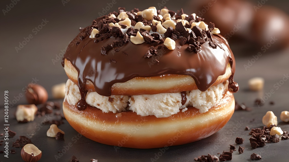 Heavenly Warm Glazed Donut Ice Cream Sandwich with Rich Caramel Ice Cream and Crunchy Hazelnuts Heavenly Warm Glazed Donut Ice Cream Sandwich with Rich Caramel Ice Cream and Crunchy Hazelnuts