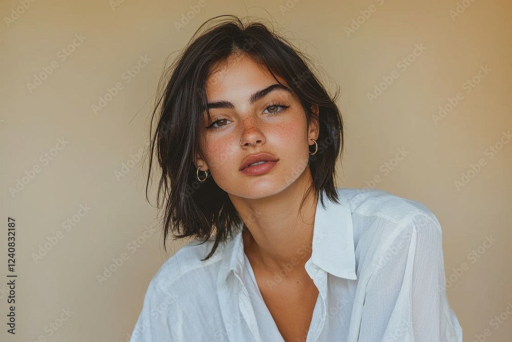 Minimalist Woman with Single Statement Piercing A woman with a minimalist aesthetic Minimalist Woman with Single Statement Piercing A woman with a minimalist aesthetic