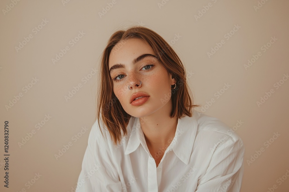 Minimalist Woman with Single Statement Piercing A woman with a minimalist aesthetic Minimalist Woman with Single Statement Piercing A woman with a minimalist aesthetic