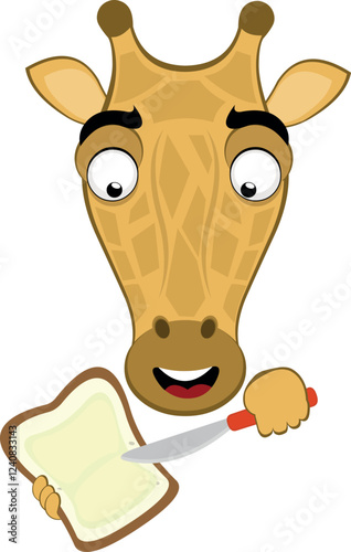 vector illustration emoji head character giraffe cartoon, spreading butter on a slice of bread with a spreader