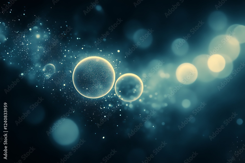 Two luminous spheres float amidst sparkling dust Two luminous spheres float amidst sparkling dust