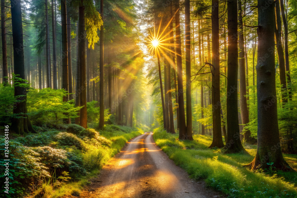 Obraz premium A Narrow Dirt Path Through a Sunlit Forest