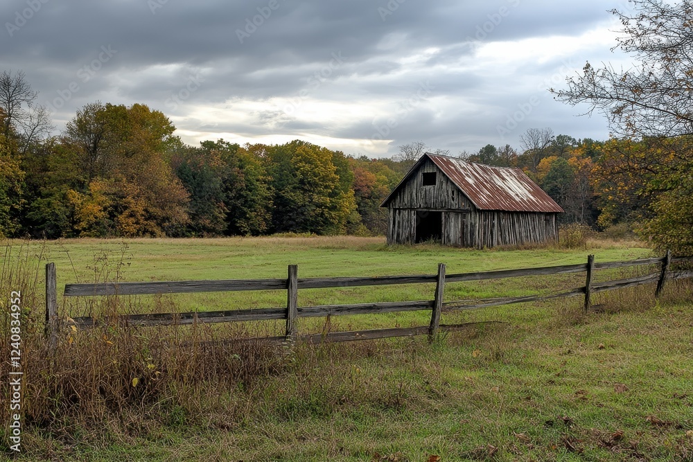 Rustic Old Barn in an Autumnal Field Rustic Old Barn in an Autumnal Field