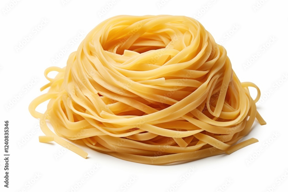 Isolated Nest of Yellow Pasta Noodles on White Background Perfect for Culinary Use and Food Presentation in Recipes Isolated Nest of Yellow Pasta Noodles on White Background Perfect for Culinary Use and Food Presentation in Recipes