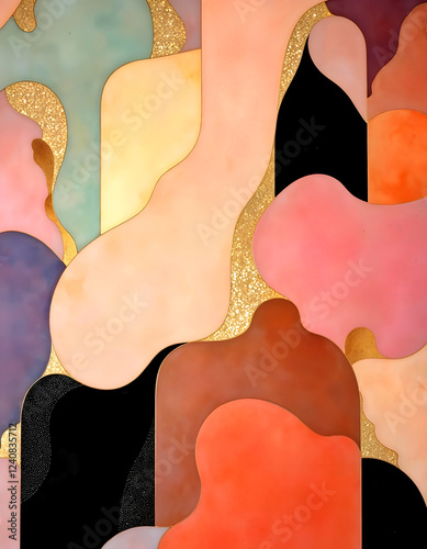 Luxe Melt Abstract Organic Shapes Gold Background