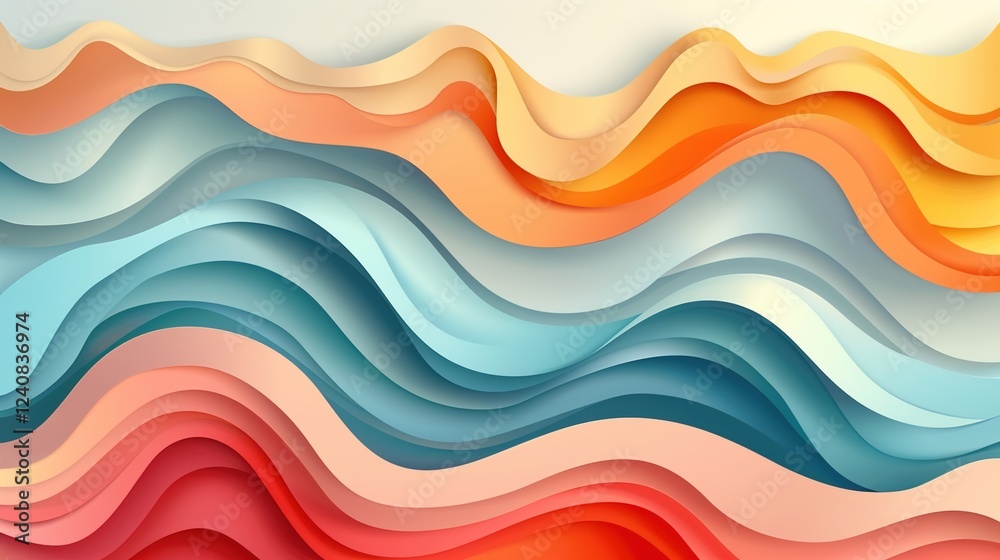 Fototapeta premium Unleashing Nostalgia: The Allure of an Abstract Horizontal Background with Colorful Waves in Retro 60s - 70s Style and Pastel Colors