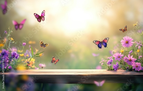 Vibrant Butterflies and Blossoms in a Sunny Meadow