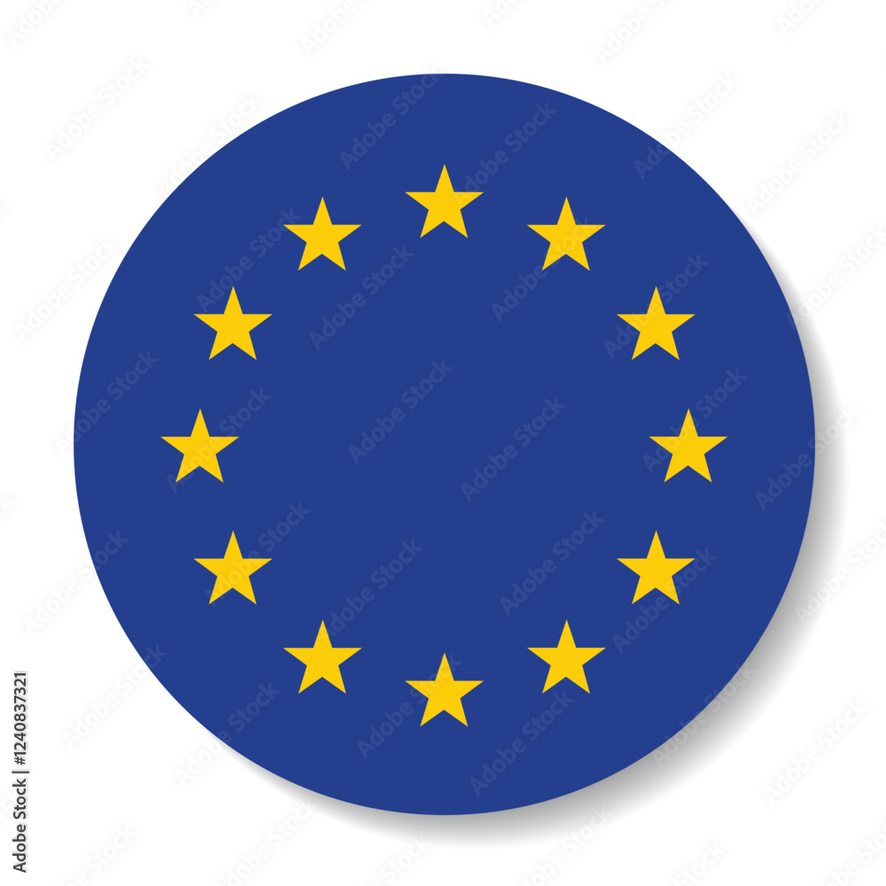 Flag of the European Union. Flag icon. Standard color. Round flag. Computer illustration. Digital illustration. Vector illustration. Flag of the European Union. Flag icon. Standard color. Round flag. Computer illustration. Digital illustration. Vector illustration.