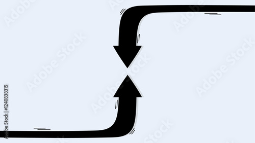 Illustration of two arrows that originally had opposite trajectories and finally meet after a change of direction.