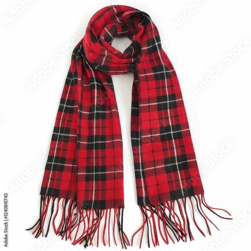 Cozy red plaid scarf for winter fashion. photo