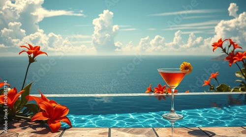 Indulge in the epitome of luxury with a refreshing cocktail by the infinity pool, overlooking the mesmerizing expanse of the azure ocean. photo