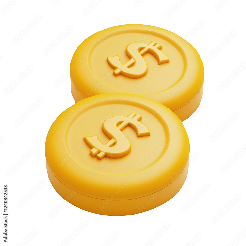 3d icon Gold coins dollar stacking symbolizing financial prosperity, wealth accumulation against transparent backdrop with money sign markings 3d icon Gold coins dollar stacking symbolizing financial prosperity, wealth accumulation against transparent backdrop with money sign markings
